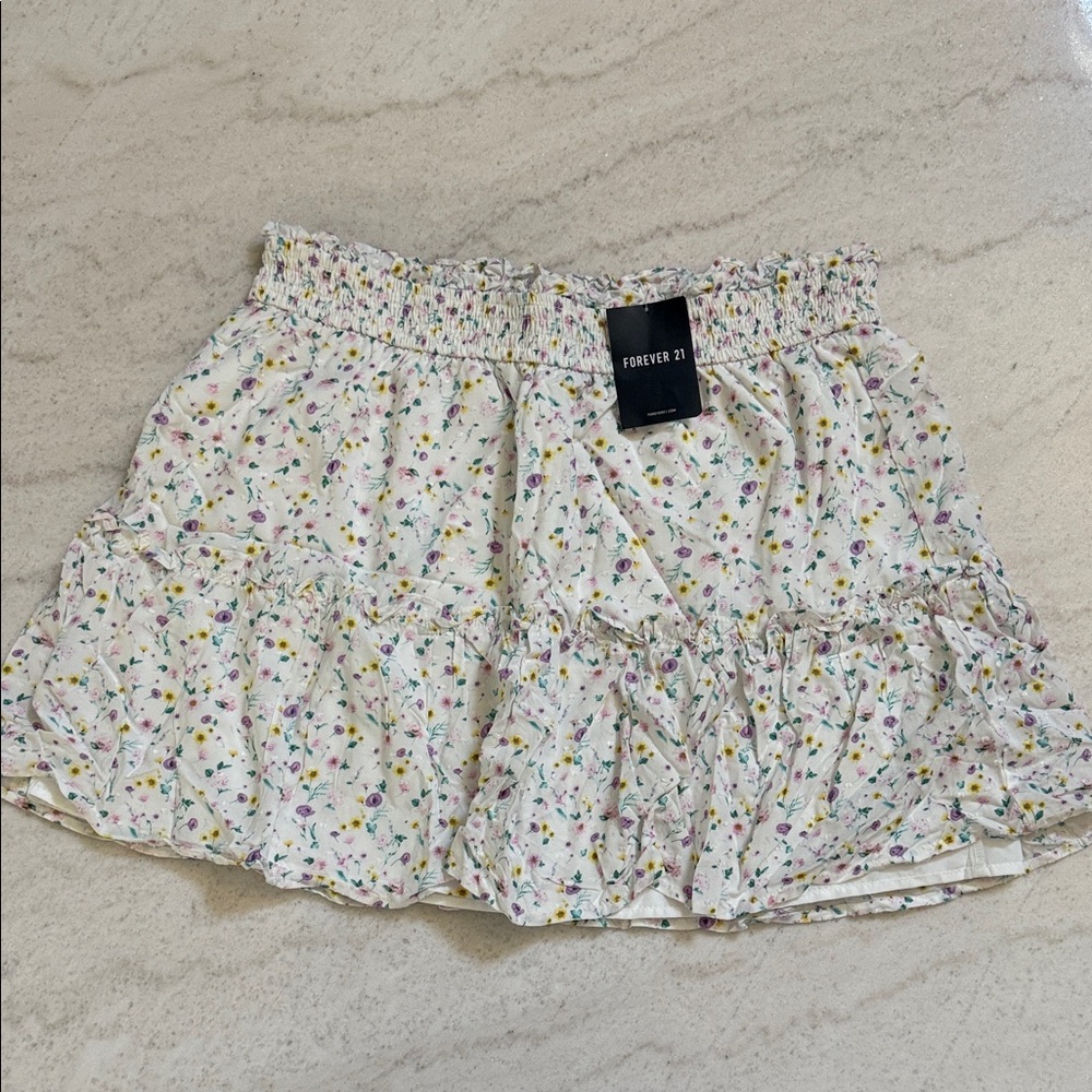 Forever 21 White Floral Mini Skirt